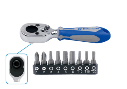 10PC 1/4" Bit and Mini Ratchet Set 72 Teeth Gear Action Blister Card