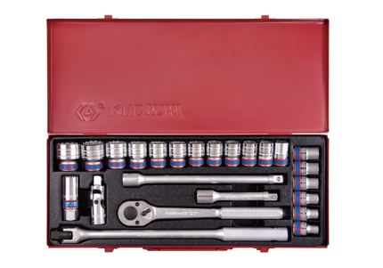 24PC 1/2" Drive Socket Set 12PT Metric Chrome