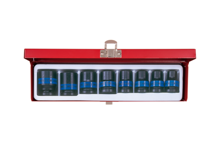 8PC 1/2" Drive Impact Socket Set 6PT Metric Black