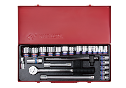 24PC 1/2" Drive Socket Set 6PT Metric Chrome