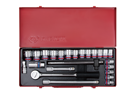 24PC 1/2" Drive Socket Set 6PT SAE Chrome