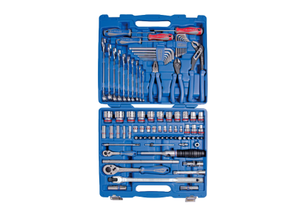 87PC 1/4" & 1/2" Drive Socket & Wrench Set 6PT SAE