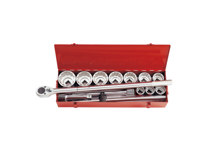 14PC 1" Drive Socket Set 12PT SAE Chrome