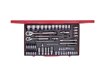 62PC 1/2" & 3/8" & 1/4" Drive Socket Set 6PT Metric