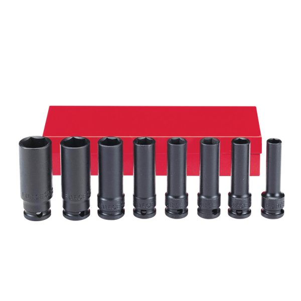 8PC 3/8" Drive 6PT Flank Deep Impact Socket Set 5/16"–3/4" 63MM Length