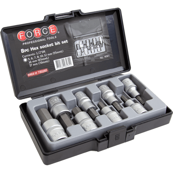 8PC 1/2" Drive Hex Socket Bit Set (5-17MM)