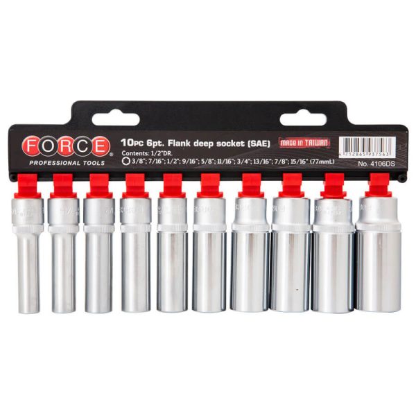 10PC 1/2" Drive 6PT Deep Socket Set (SAE 3/8"-15/16") 77MM Length