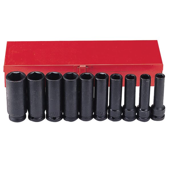 10PC 1/2" Drive 6PT Flank Deep Impact Socket Set 3/8" - 15/16"