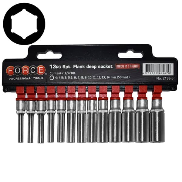 13PC 1/4" Drive Deep Socket Set 6PT 4-14MM 50MM Length