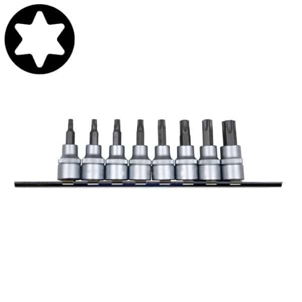 8PC 3/8" Drive Star Socket Bit Set T20-T55 50MM Length