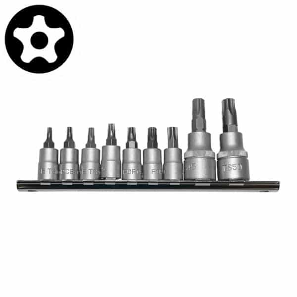 9PC 5-Sided Star Tamperproof Socket Bit Set 1/4" Drive TS10-TS40 32MM Length / 3/8" Drive TS45-TS50 50MM Length