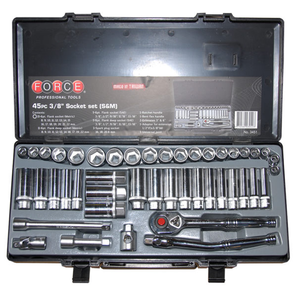 45PC 3/8" Drive 6PT Flank Socket Combination Set 8-22MM (3/8" - 13/16")