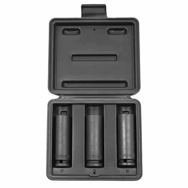 3PC 1/2" Drive Thin Wall Wheel Nut 6PT Flank Deep Impact Socket Set 17-21MM 85MM Length