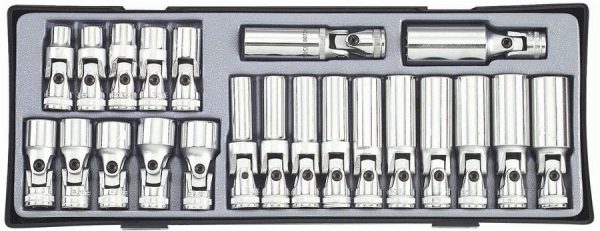 22PC 3/8" Drive Universal Socket Set 10-19MM 42MM Length 85MM Length