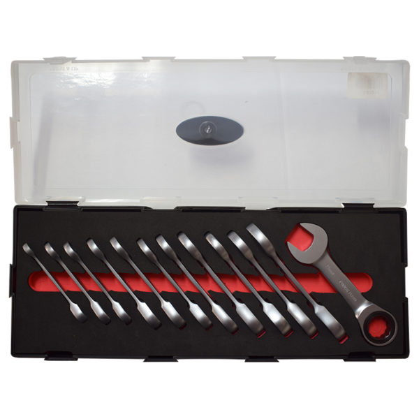 12PC Stubby Flat Ratchet Wrench Set 8-19MM