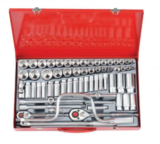 64PC 3/8" & 1/2" Drive 6PT Socket Combination Set 8-19MM 3/8" - 11/16"